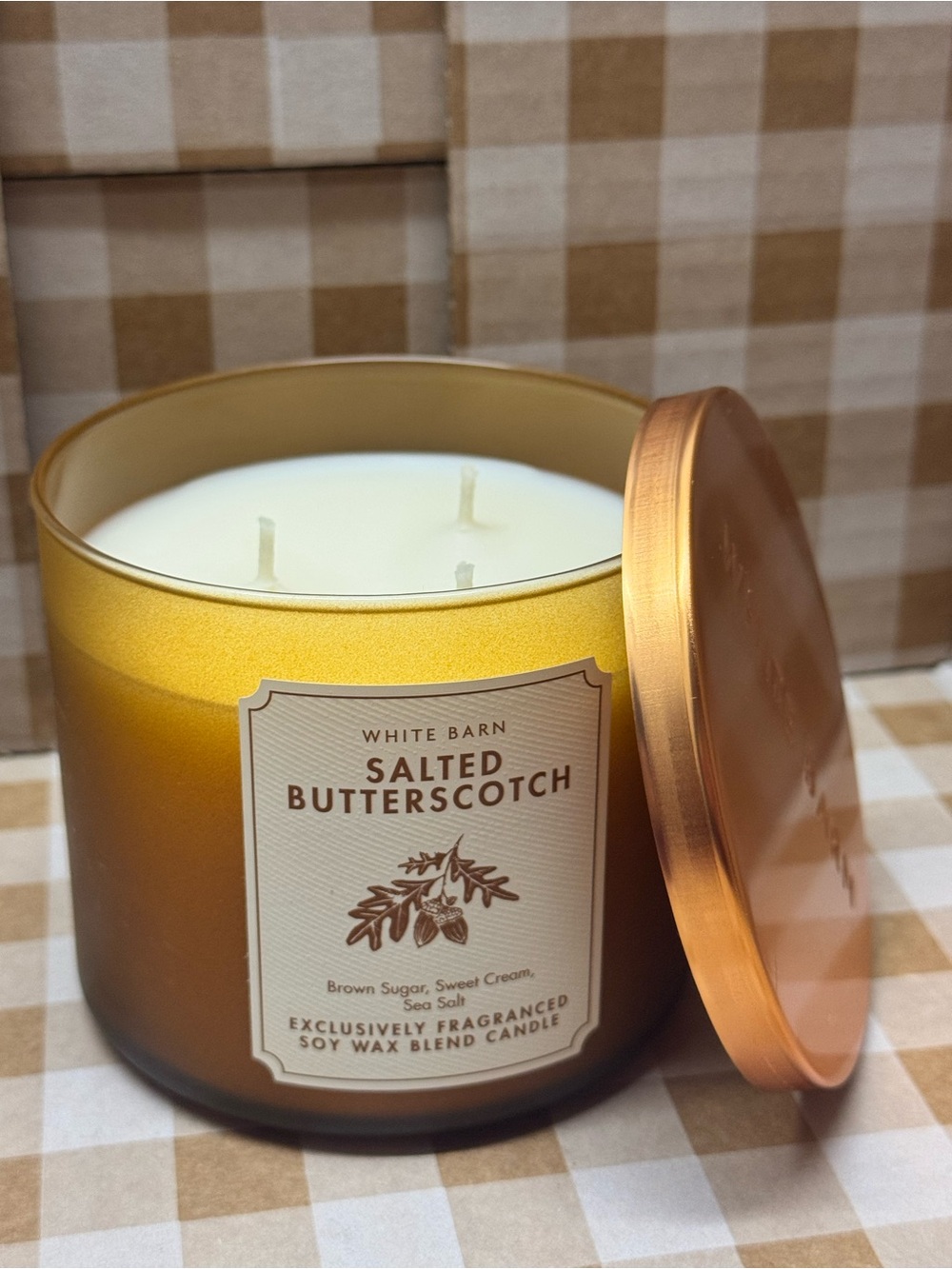 NEW B&BW White Barn Salted Butterscotch 3 wick candle
